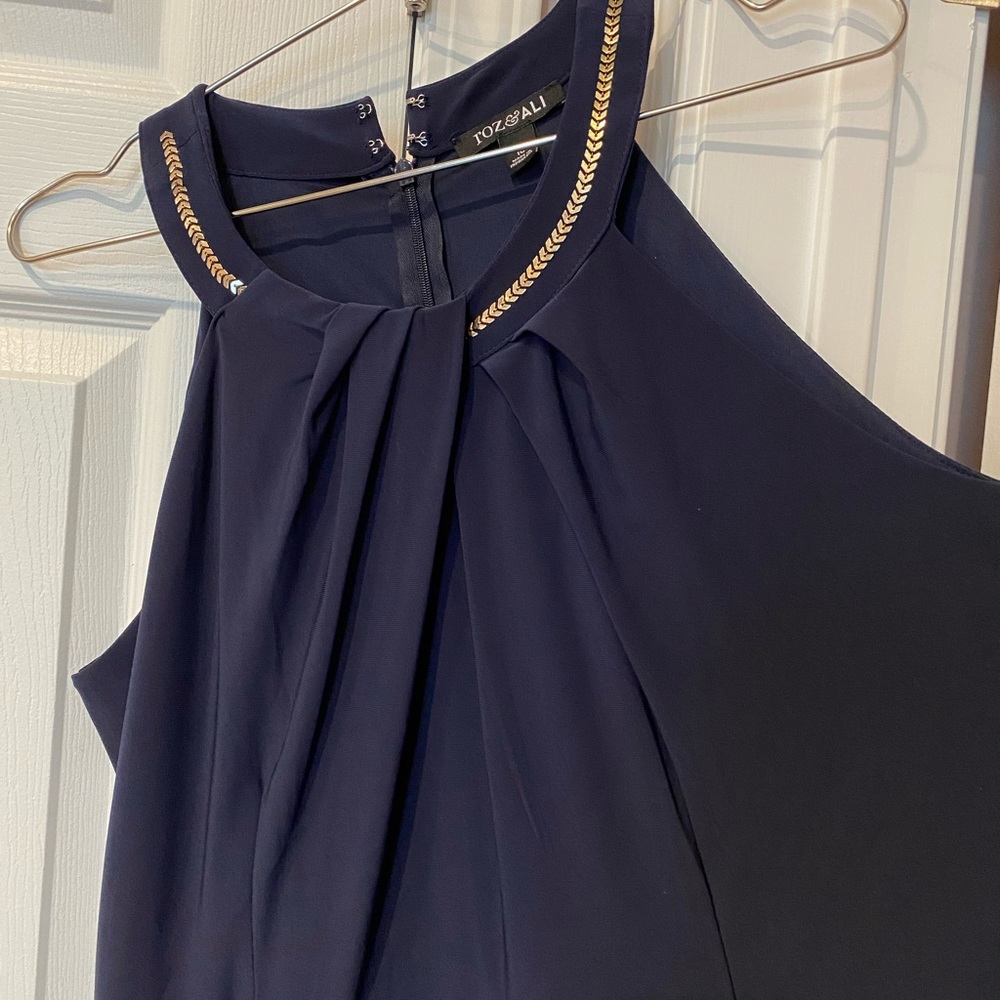 Roz & Ali Navy Jumpsuit with Gold Trim